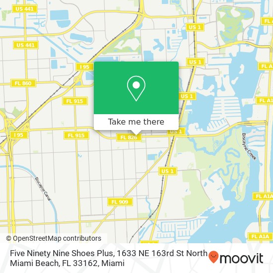 Mapa de Five Ninety Nine Shoes Plus, 1633 NE 163rd St North Miami Beach, FL 33162