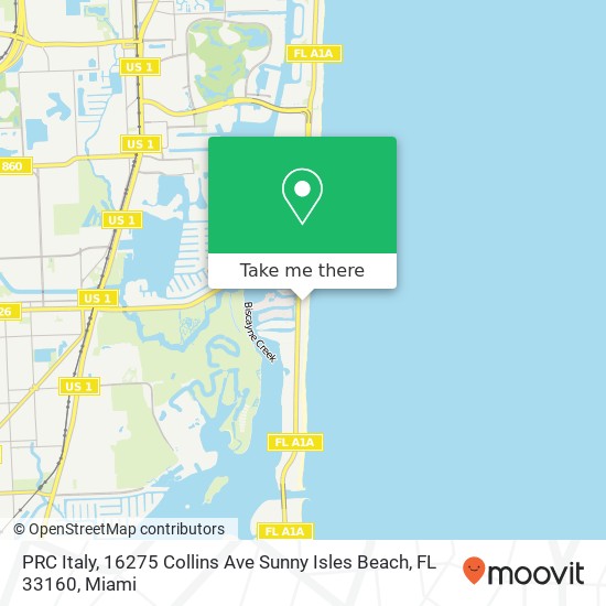 Mapa de PRC Italy, 16275 Collins Ave Sunny Isles Beach, FL 33160