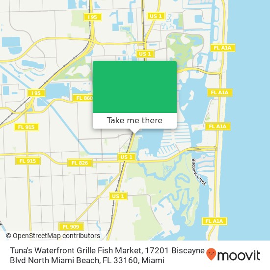 Mapa de Tuna's Waterfront Grille Fish Market, 17201 Biscayne Blvd North Miami Beach, FL 33160