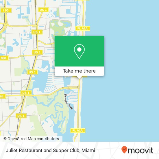 Mapa de Juliet Restaurant and Supper Club, 17082 Collins Ave Sunny Isles Beach, FL 33160