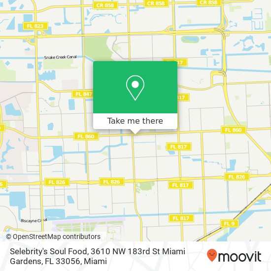 Mapa de Selebrity's Soul Food, 3610 NW 183rd St Miami Gardens, FL 33056