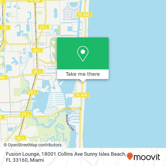 Mapa de Fusion Lounge, 18001 Collins Ave Sunny Isles Beach, FL 33160