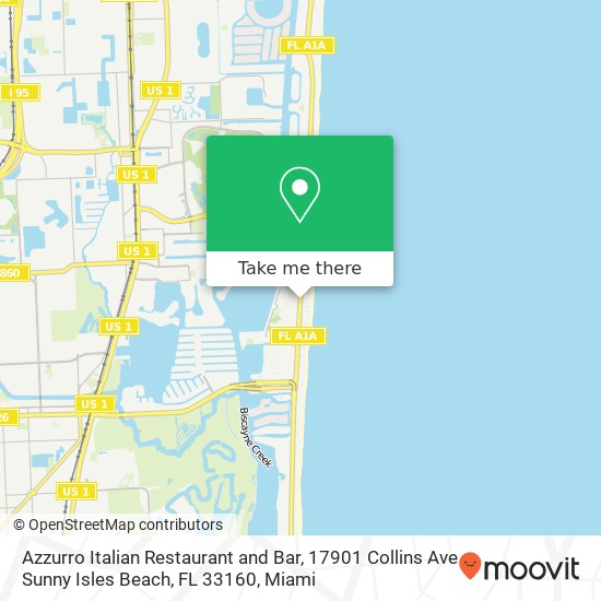 Mapa de Azzurro Italian Restaurant and Bar, 17901 Collins Ave Sunny Isles Beach, FL 33160