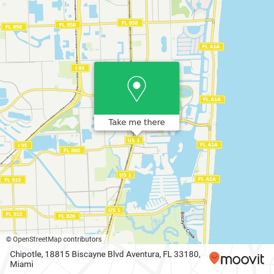 Mapa de Chipotle, 18815 Biscayne Blvd Aventura, FL 33180