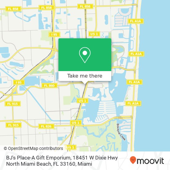 Mapa de BJ's Place-A Gift Emporium, 18451 W Dixie Hwy North Miami Beach, FL 33160