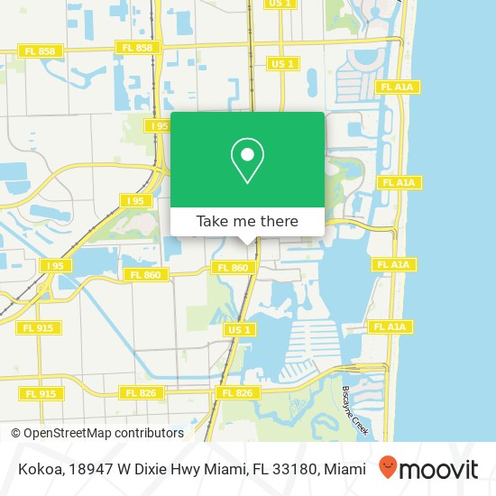 Mapa de Kokoa, 18947 W Dixie Hwy Miami, FL 33180