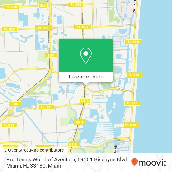 Mapa de Pro Tennis World of Aventura, 19501 Biscayne Blvd Miami, FL 33180