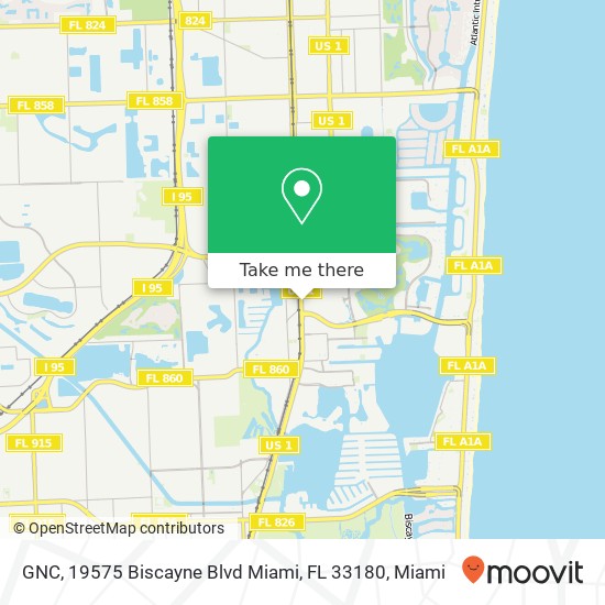Mapa de GNC, 19575 Biscayne Blvd Miami, FL 33180