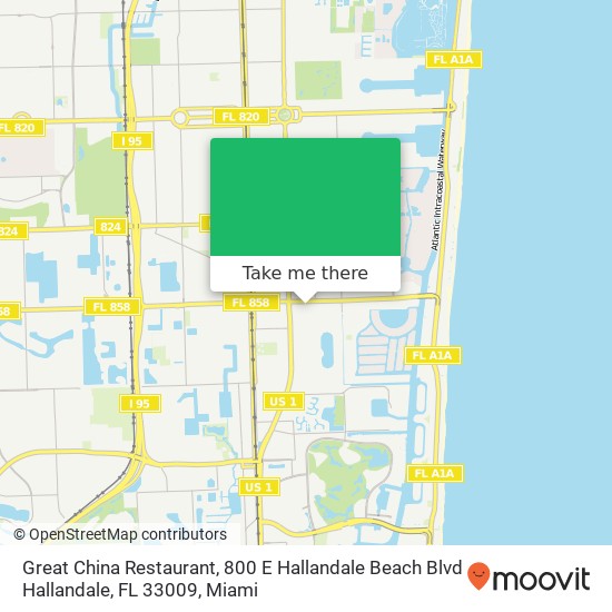 Mapa de Great China Restaurant, 800 E Hallandale Beach Blvd Hallandale, FL 33009