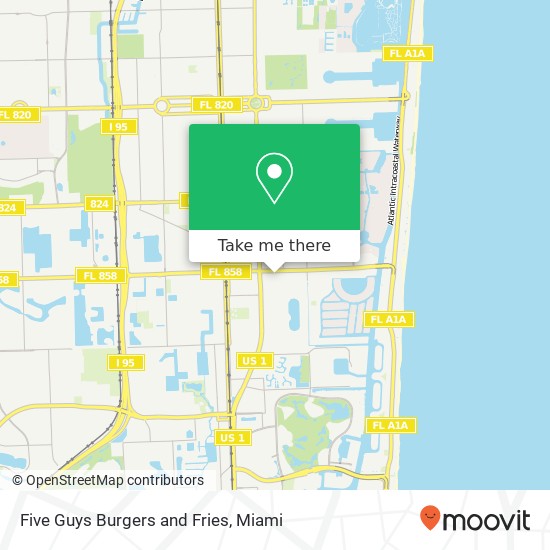 Mapa de Five Guys Burgers and Fries, 800 E Hallandale Beach Blvd Hallandale, FL 33009