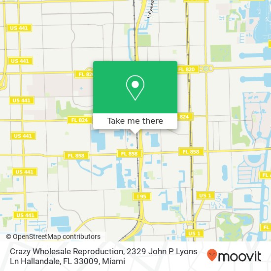 Mapa de Crazy Wholesale Reproduction, 2329 John P Lyons Ln Hallandale, FL 33009