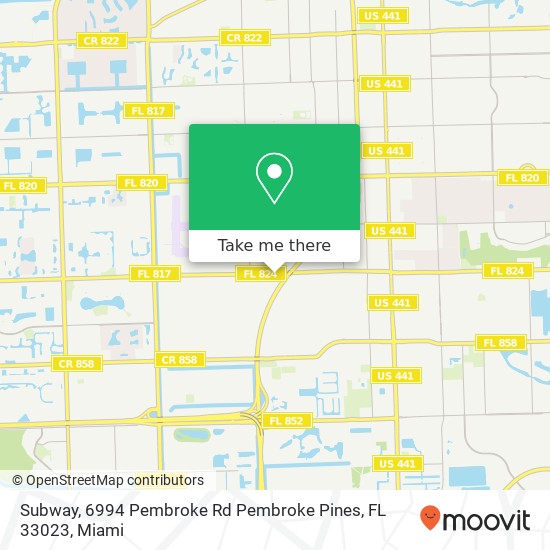 Subway, 6994 Pembroke Rd Pembroke Pines, FL 33023 map