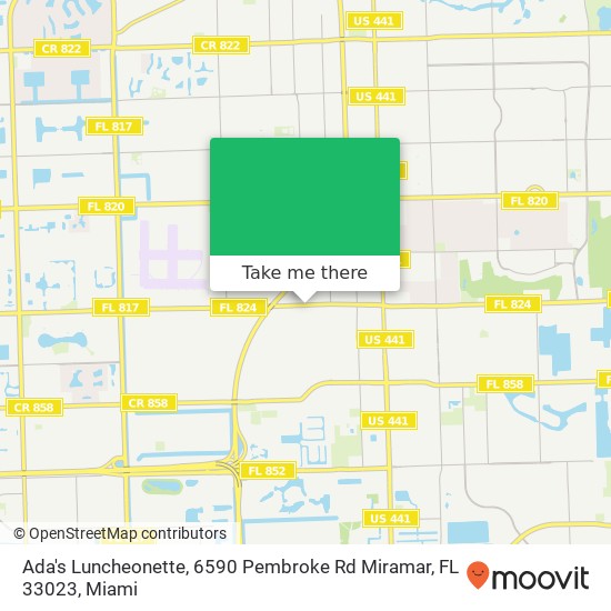 Mapa de Ada's Luncheonette, 6590 Pembroke Rd Miramar, FL 33023