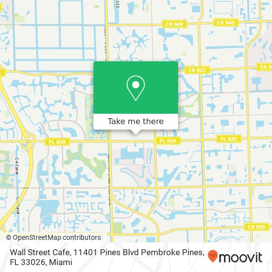 Mapa de Wall Street Cafe, 11401 Pines Blvd Pembroke Pines, FL 33026