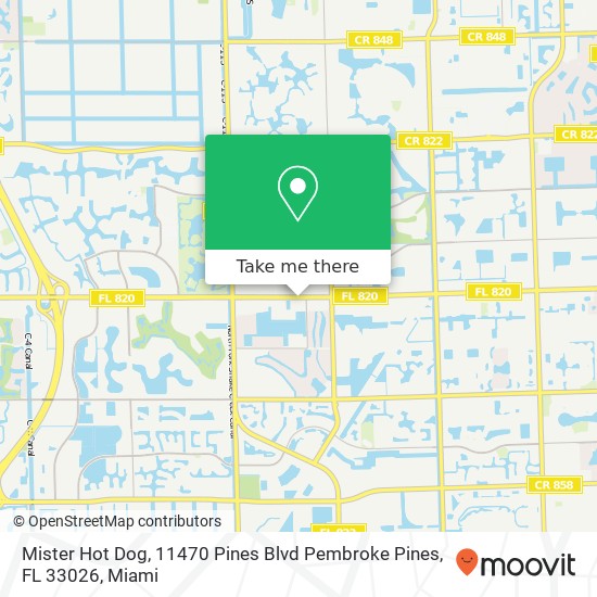 Mapa de Mister Hot Dog, 11470 Pines Blvd Pembroke Pines, FL 33026