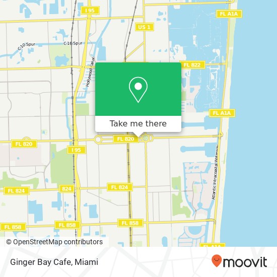 Mapa de Ginger Bay Cafe, 1908 Hollywood Blvd Hollywood, FL 33020