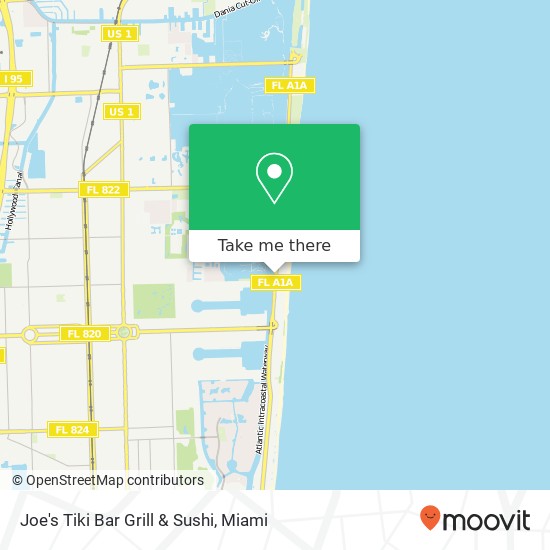 Mapa de Joe's Tiki Bar Grill & Sushi, 1318 N Ocean Dr Hollywood, FL 33019
