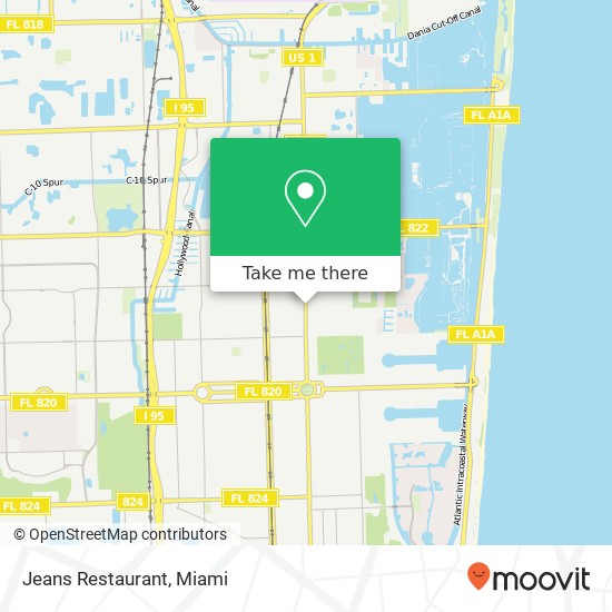 Mapa de Jeans Restaurant, 1317 N Federal Hwy Hollywood, FL 33020