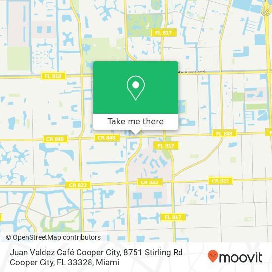 Mapa de Juan Valdez Café Cooper City, 8751 Stirling Rd Cooper City, FL 33328