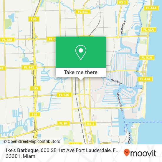 Mapa de Ike's Barbeque, 600 SE 1st Ave Fort Lauderdale, FL 33301