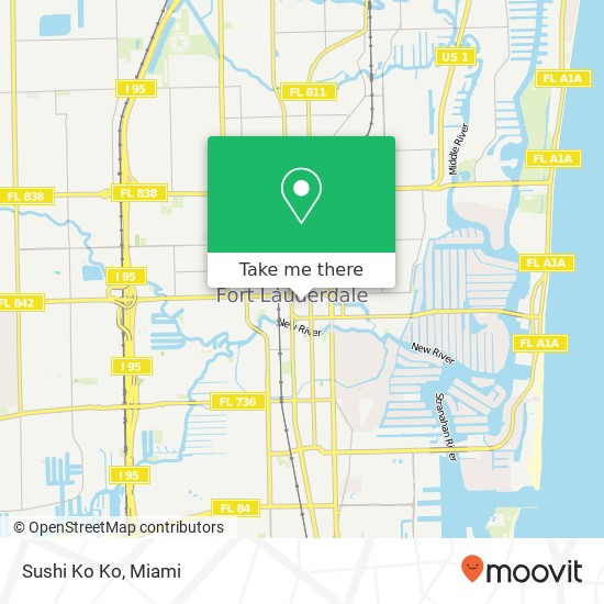Mapa de Sushi Ko Ko, 136 SE 1st St Fort Lauderdale, FL 33301