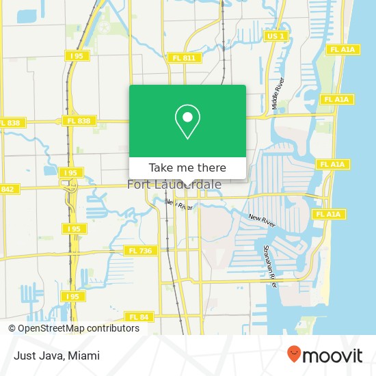 Mapa de Just Java, 100 SE 3rd Ave Fort Lauderdale, FL 33301