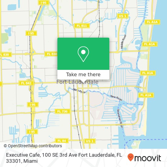 Mapa de Executive Cafe, 100 SE 3rd Ave Fort Lauderdale, FL 33301