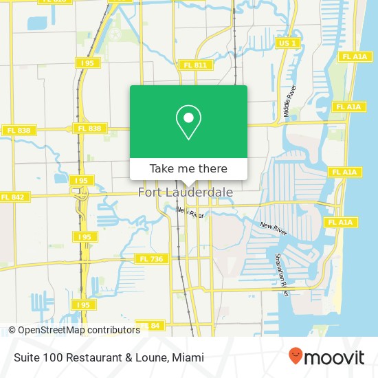 Mapa de Suite 100 Restaurant & Loune, NE 1st St Fort Lauderdale, FL 33301