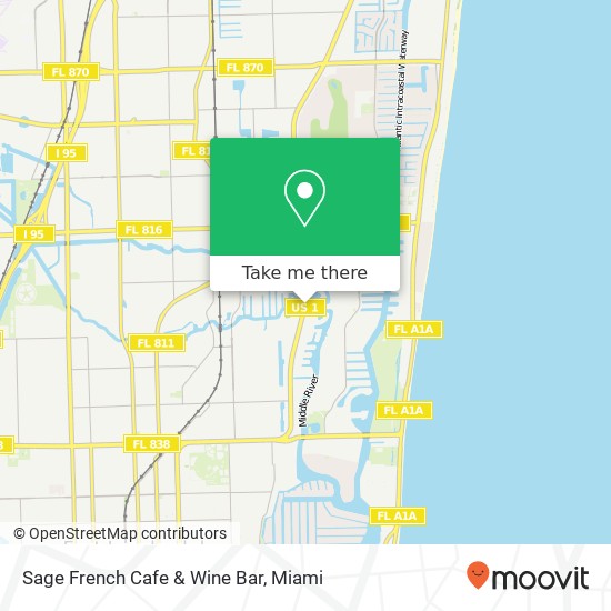 Mapa de Sage French Cafe & Wine Bar, 2378 N Federal Hwy Fort Lauderdale, FL 33305