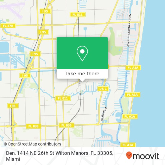 Mapa de Den, 1414 NE 26th St Wilton Manors, FL 33305