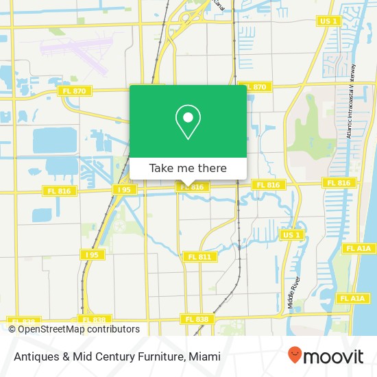 Mapa de Antiques & Mid Century Furniture, 132 E Oakland Park Blvd Wilton Manors, FL
