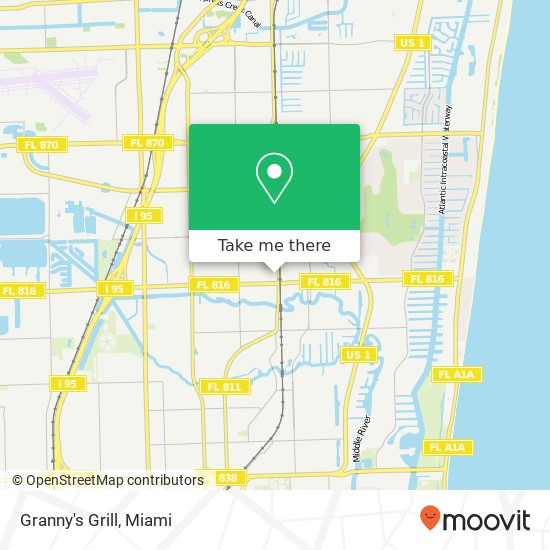 Mapa de Granny's Grill, 3236 NE 11th Ave Oakland Park, FL 33334