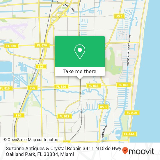 Mapa de Suzanne Antiques & Crystal Repair, 3411 N Dixie Hwy Oakland Park, FL 33334