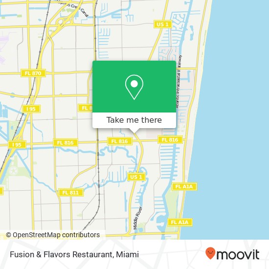 Mapa de Fusion & Flavors Restaurant, 3347 N Federal Hwy Fort Lauderdale, FL 33306