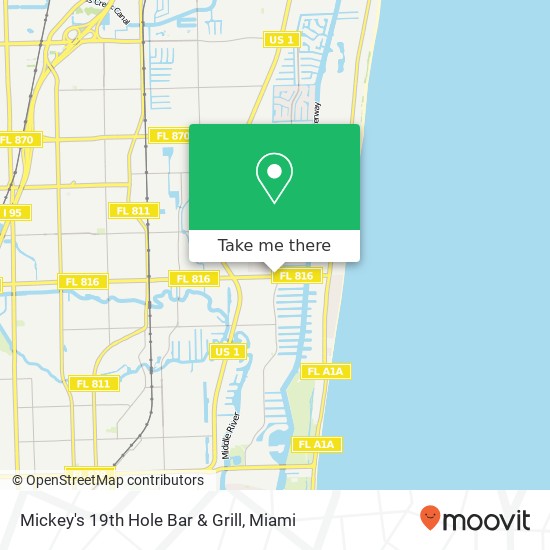 Mapa de Mickey's 19th Hole Bar & Grill, 2739 E Oakland Park Blvd Fort Lauderdale, FL 33306