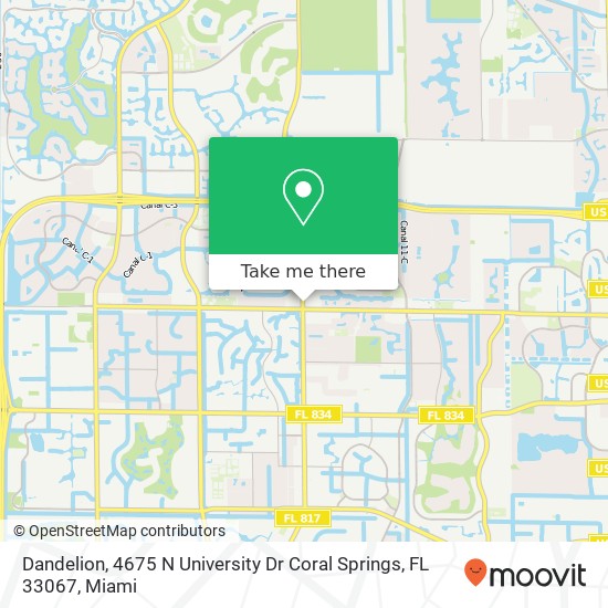 Mapa de Dandelion, 4675 N University Dr Coral Springs, FL 33067