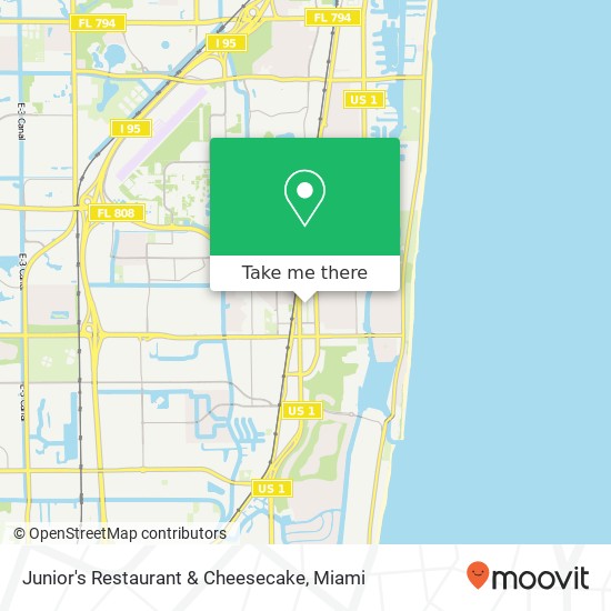 Mapa de Junior's Restaurant & Cheesecake, 409 Plaza Real Boca Raton, FL 33432