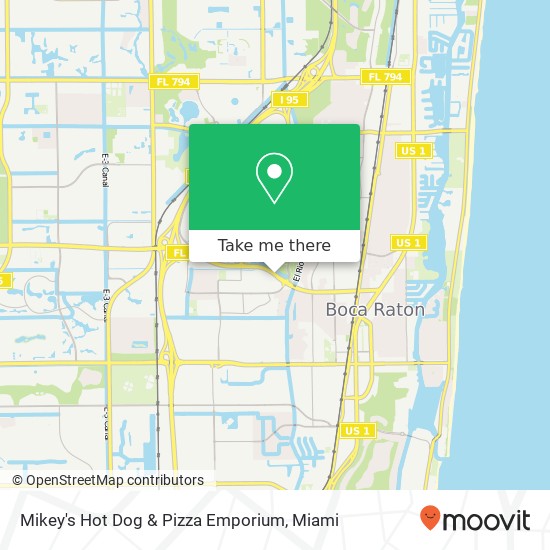 Mapa de Mikey's Hot Dog & Pizza Emporium, 620 Glades Rd Boca Raton, FL 33431