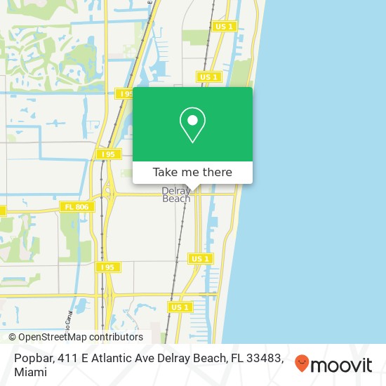 Mapa de Popbar, 411 E Atlantic Ave Delray Beach, FL 33483