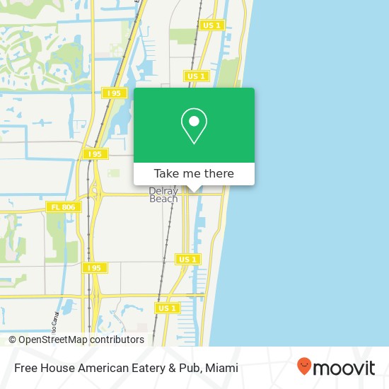 Mapa de Free House American Eatery & Pub, 777 E Atlantic Ave Delray Beach, FL 33483