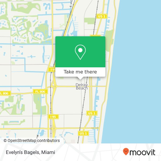 Mapa de Evelyn's Bagels, N Swinton Ave Delray Beach, FL 33444