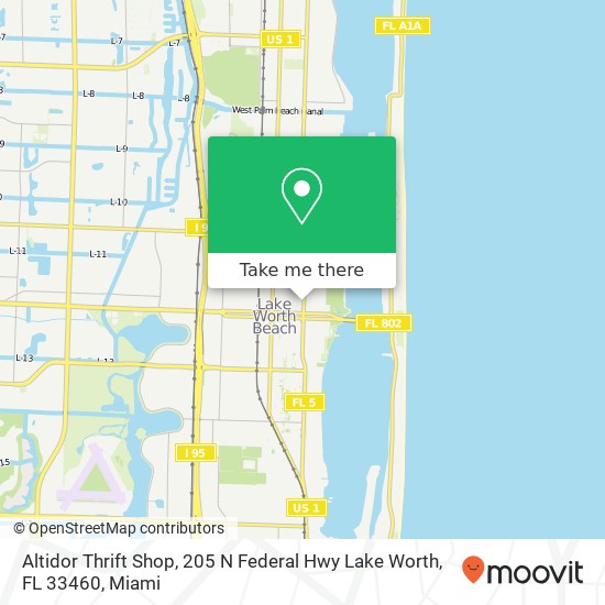 Mapa de Altidor Thrift Shop, 205 N Federal Hwy Lake Worth, FL 33460