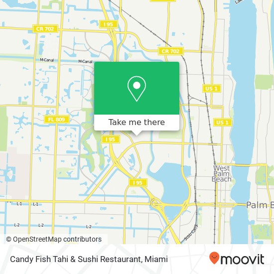 Mapa de Candy Fish Tahi & Sushi Restaurant, 1649 Forum Pl West Palm Beach, FL 33401