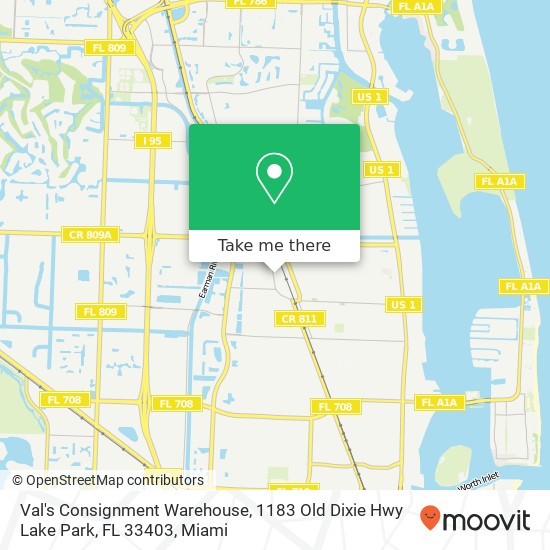 Mapa de Val's Consignment Warehouse, 1183 Old Dixie Hwy Lake Park, FL 33403