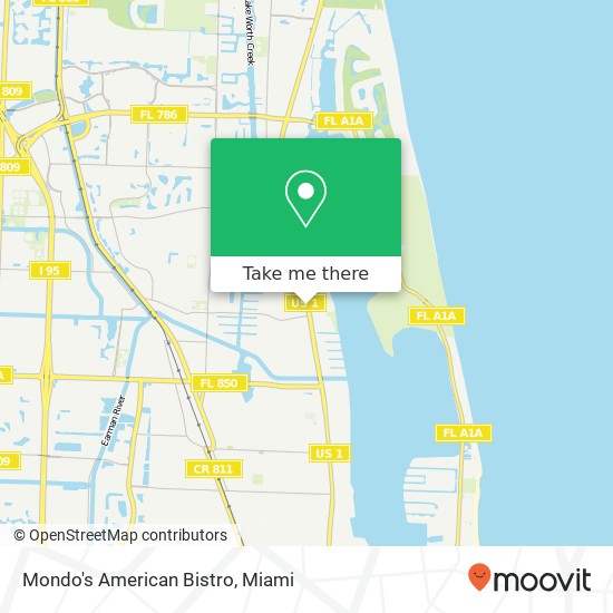 Mapa de Mondo's American Bistro, 713 US Highway 1 North Palm Beach, FL 33408