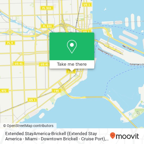 Extended StayAmerica-Brickell (Extended Stay America - Miami - Downtown Brickell - Cruise Port) map