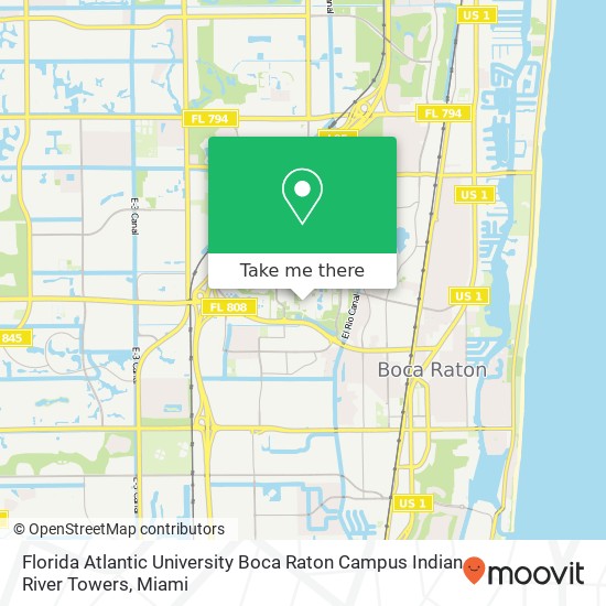 Mapa de Florida Atlantic University Boca Raton Campus Indian River Towers