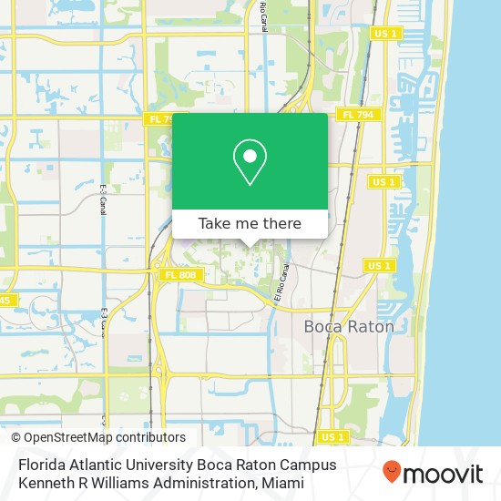 Mapa de Florida Atlantic University Boca Raton Campus Kenneth R Williams Administration