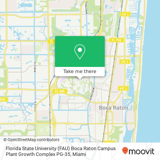 Mapa de Florida State University (FAU) Boca Raton Campus Plant Growth Complex PG-35