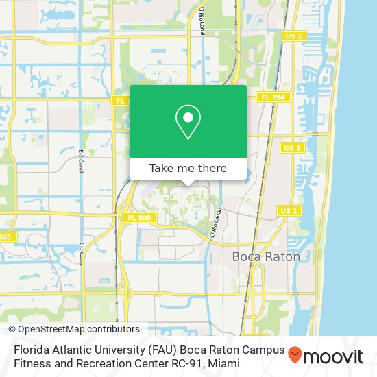 Florida Atlantic University (FAU) Boca Raton Campus Fitness and Recreation Center RC-91 map